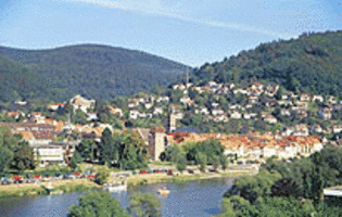 Die Eberbacher Stadtmauer mit den kleinen aufgesetzen Altstadthäusern